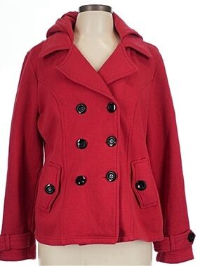 Cute Sebby Red Double-Breasted Hooded Peacoat